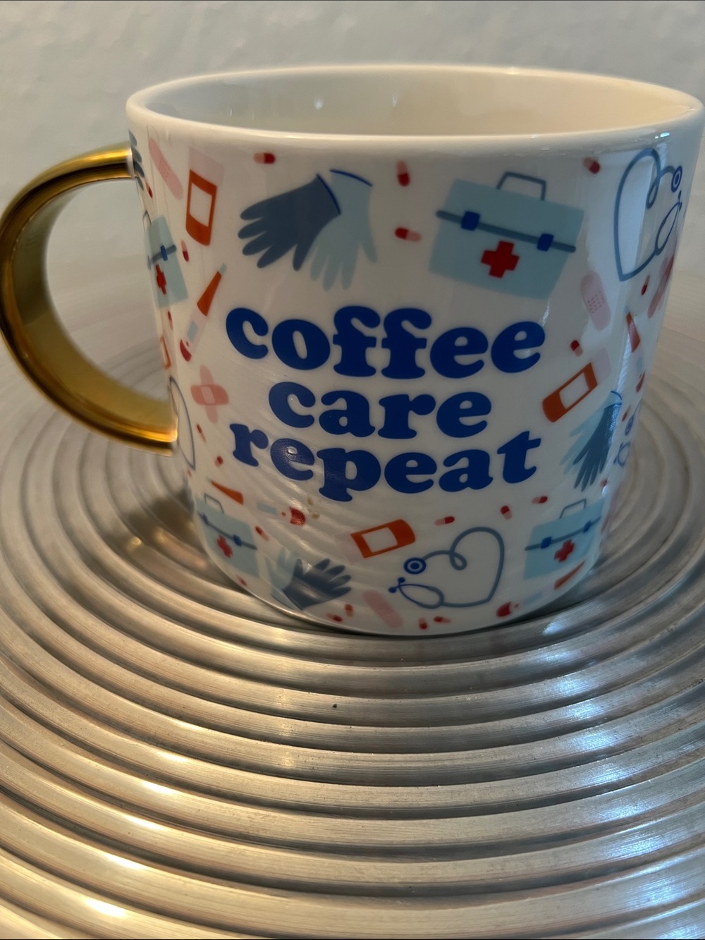 Coffee Care Repeat Ceramic Mug with Gold Handle - Picture 2 of 8